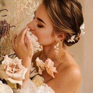 Brand New - White/Ivory Flower Bridal Earrings w/ Gold Hardware